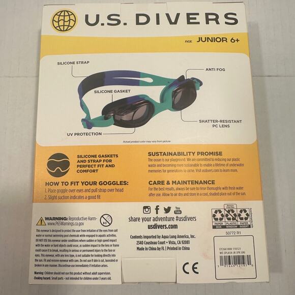 U.S. Divers Splash Jr Swim Goggles 3-Pack Anti-Fog Shatter Resistant Junior 6+ - Picture 3 of 5